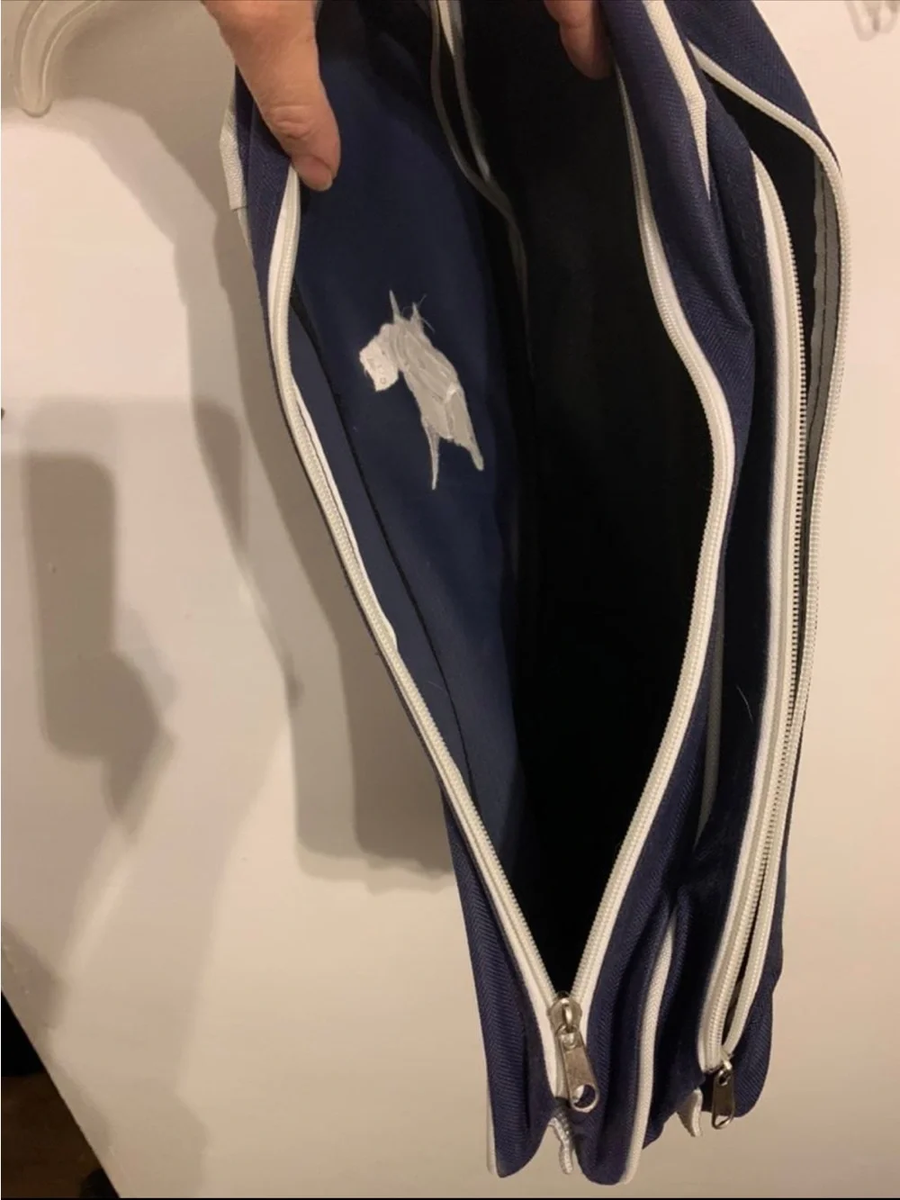 Navy Equestrian Boot Bag with White Piping